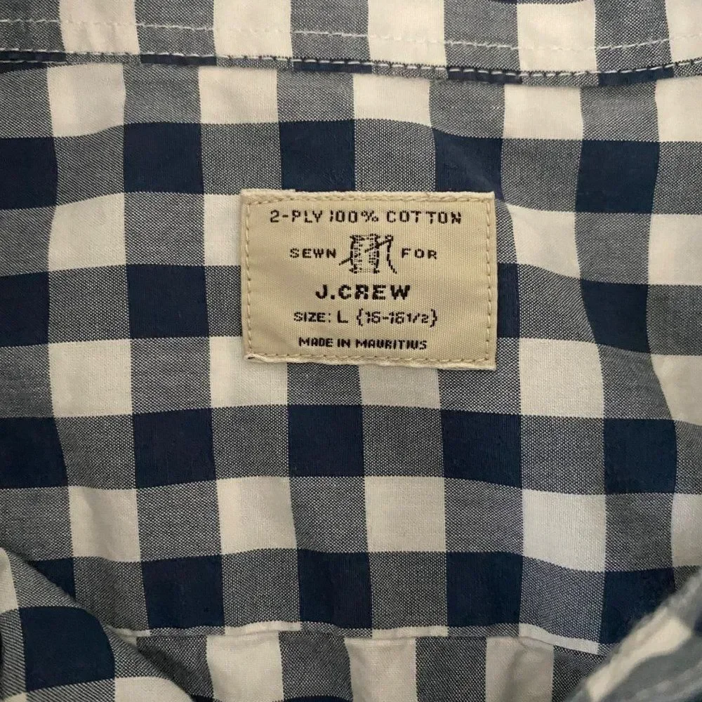 J.Crew Blue and White Gingham‎ Button Down Shirt Sz L (16-16 1/2)